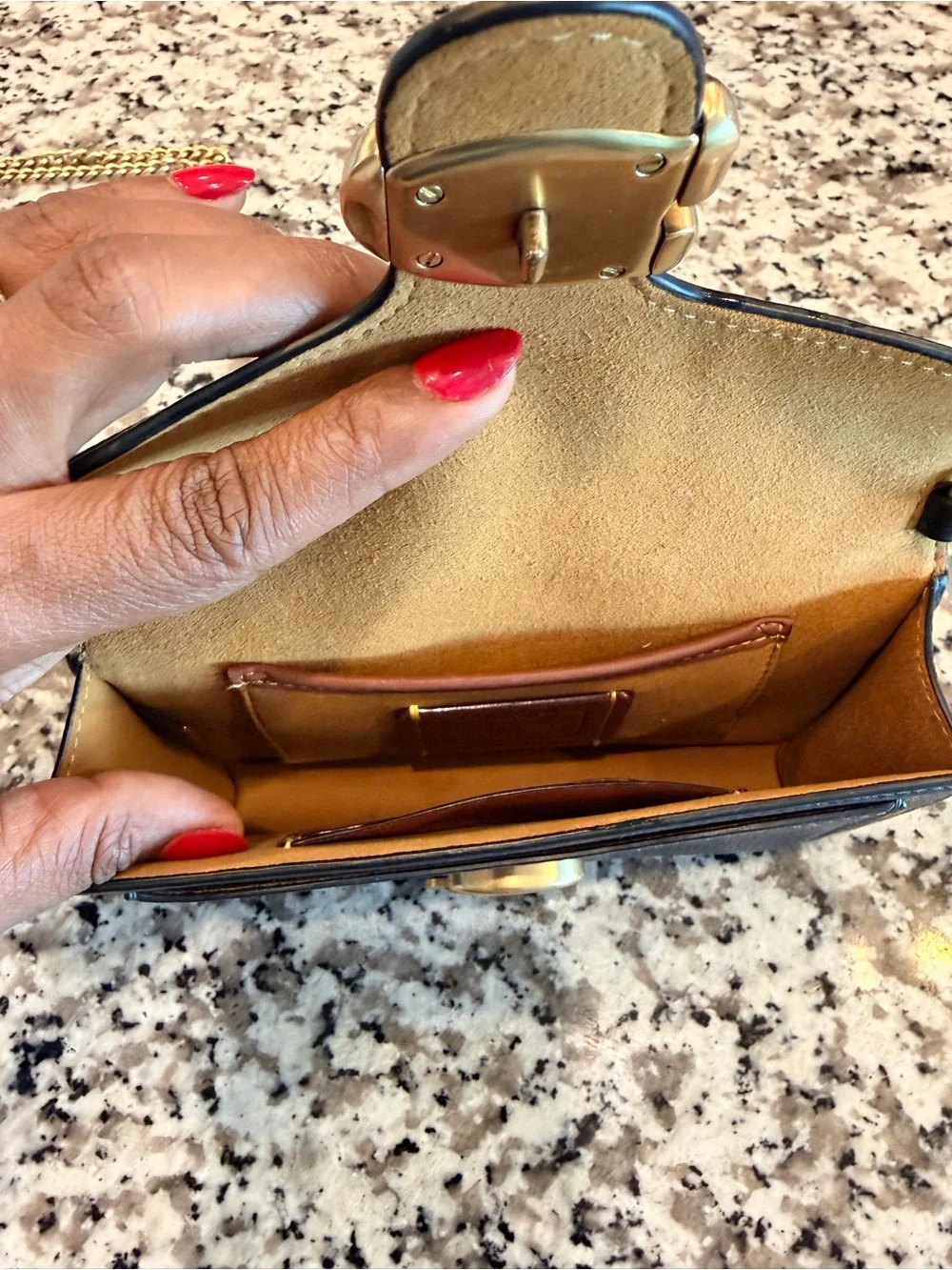 Black Leather Crossbody Wallet with Gold Chain